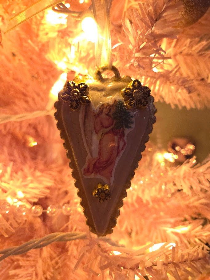 Handcrafted Victorian Heart Ornament | Ballet Slipper & Gold | Paperclay | One of a Kind