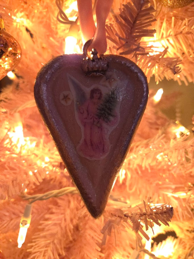 Handcrafted Angel Heart Ornament | Ballet Slipper & Rose Gold Glitter | Paperclay | One of a Kind