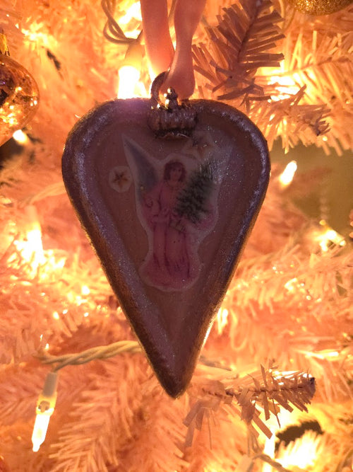 Handcrafted Angel Heart Ornament | Ballet Slipper & Rose Gold Glitter | Paperclay | One of a Kind