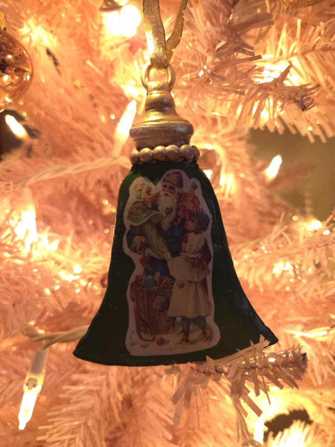 Handcrafted Saint Nicholas Bell Ornament | Forest Green & Gold | Paperclay | One of a Kind