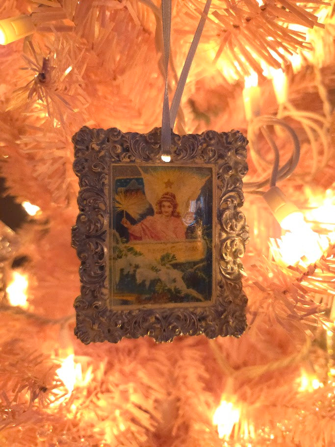 Handcrafted Resin Frame Ornament | Vintage Angel | Dusk Blue & Silver | One of a Kind