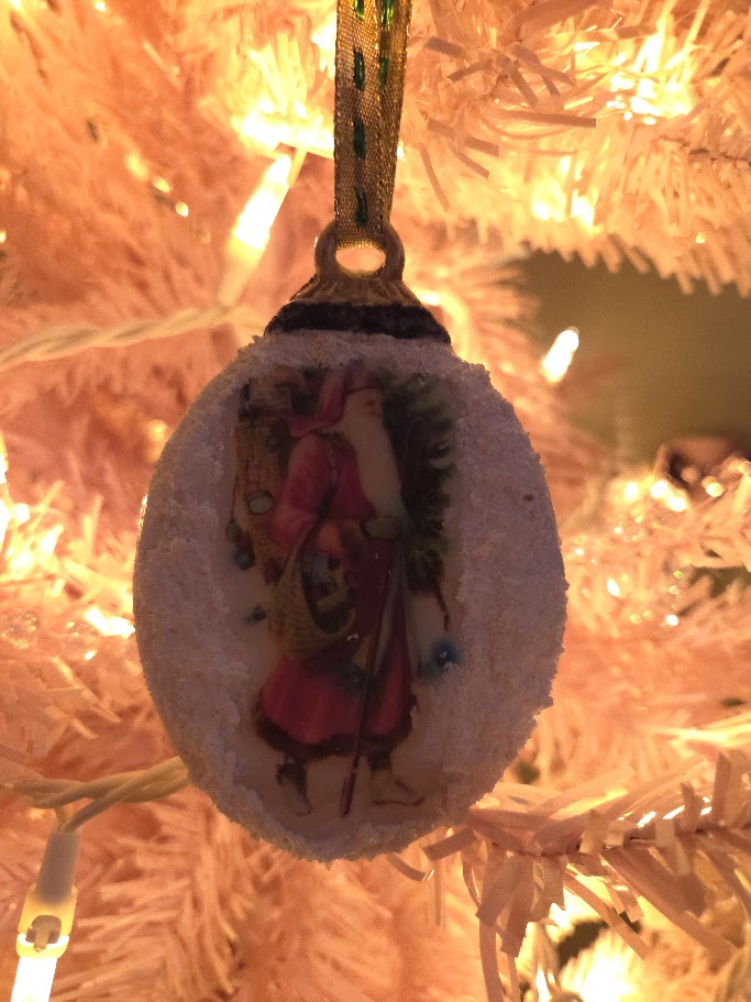 Handcrafted Paperclay Oval Ornament | Vintage Father Christmas | Snow Texture | One of a Kind