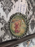 Handcrafted Resin Cameo Ornament | Vintage Santa with Toys | Fern Green & Antique Silver | One of a Kind