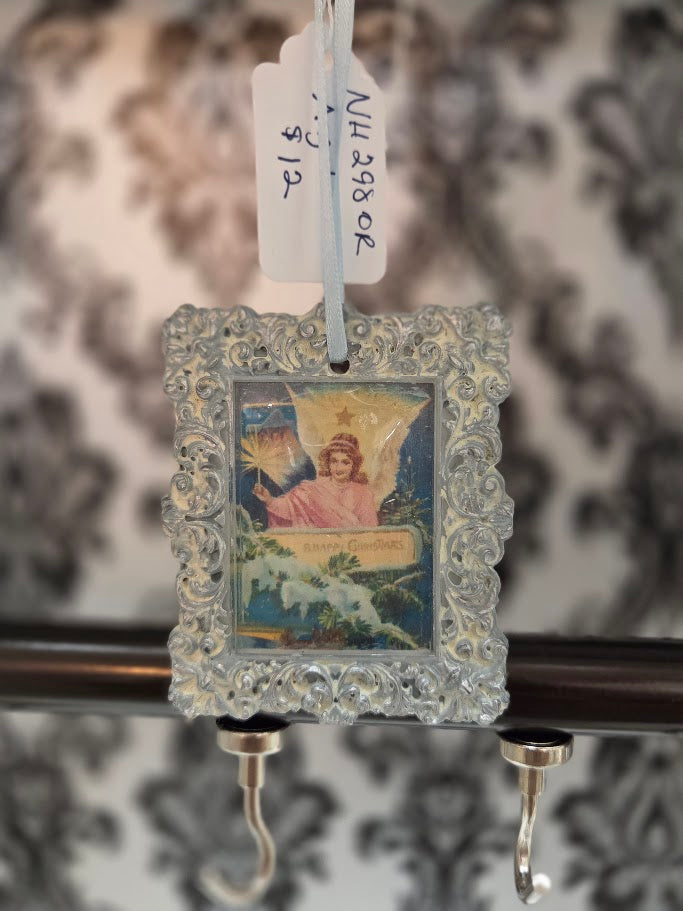 Handcrafted Resin Frame Ornament | Vintage Angel | Dusk Blue & Silver | One of a Kind