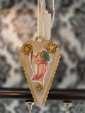 Handcrafted Victorian Heart Ornament | Ballet Slipper & Gold | Paperclay | One of a Kind
