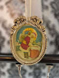 Handcrafted Resin Cameo Ornament | Vintage Santa Rooftop | Antique Gold | One of a Kind
