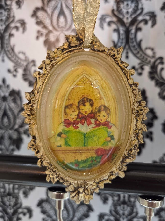 Handcrafted Resin Cameo Ornament | Vintage Choir Children | Antique Gold | One of a Kind